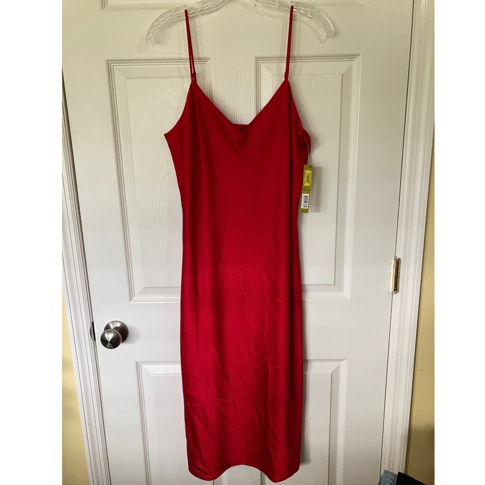 Gianni Bini Shine Bright Red Satin Maxii Slip Dress 10 New